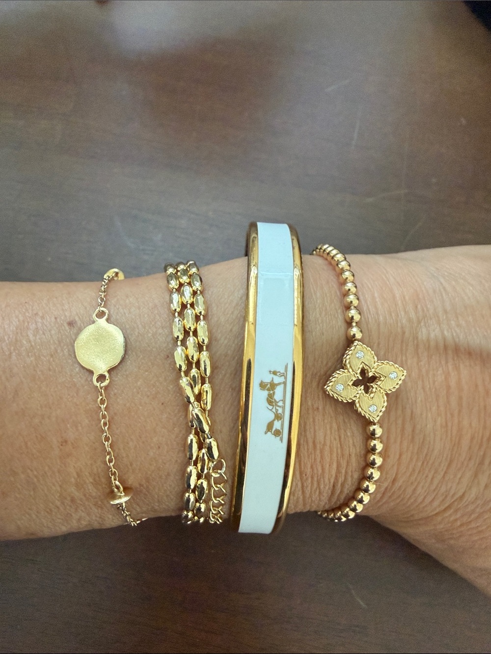 Hermes White and Gold Enamel Bangle Bracelet